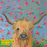 Flowers for Daisy the Highland Cow by Karrie Evenson-35x35cm-Round-DiamondArt.ca