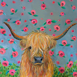 Flowers for Daisy the Highland Cow by Karrie Evenson-35x35cm-Round-DiamondArt.ca