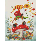 Two Gnomes on a Mushroom by Jean Francois-35x45cm-Round-DiamondArt.ca