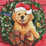 Christmas Puppy by Jenny Newland-45x45cm-Round-DiamondArt.ca